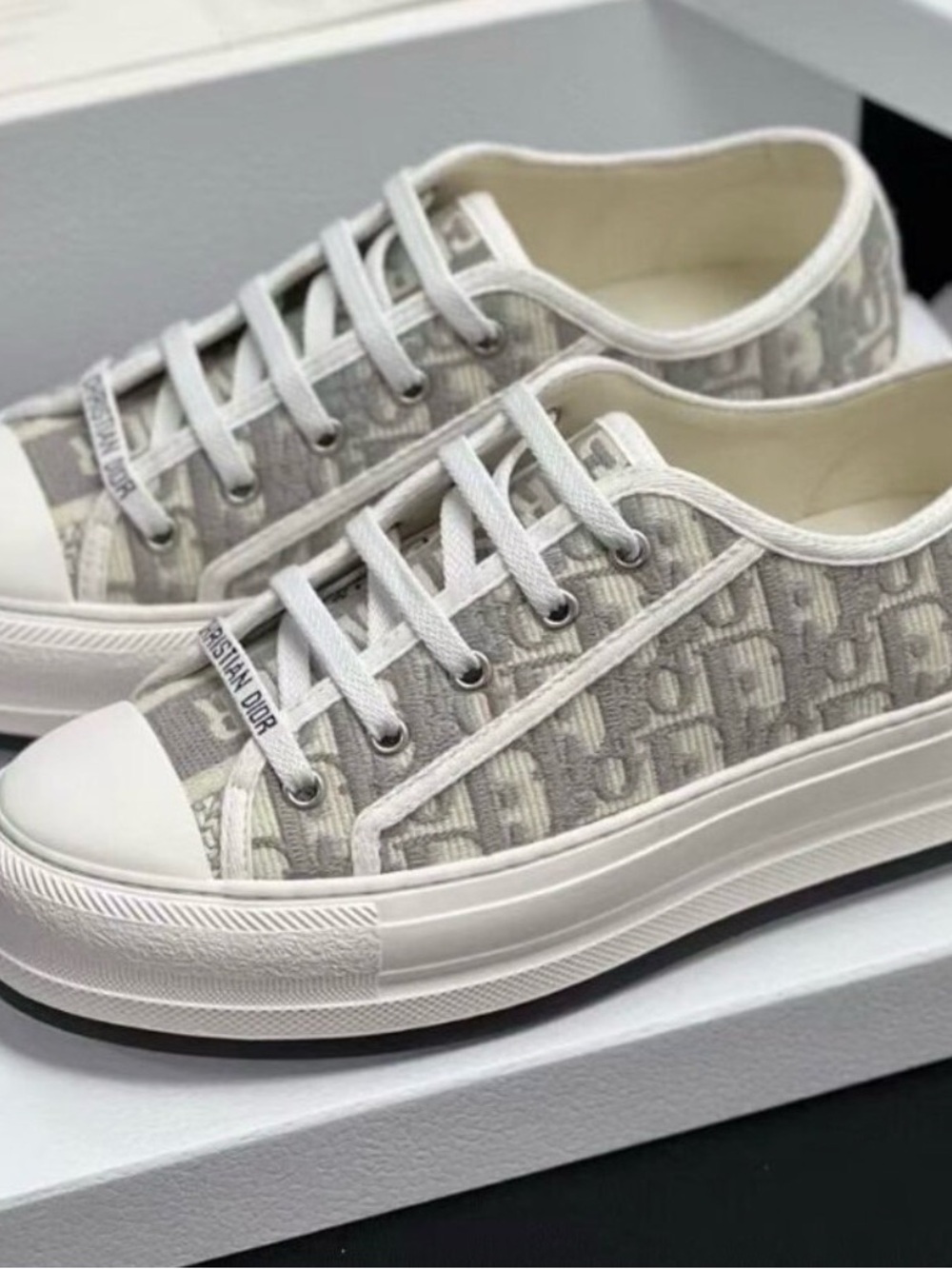 Dior Beige and White Low-Top Sneakers